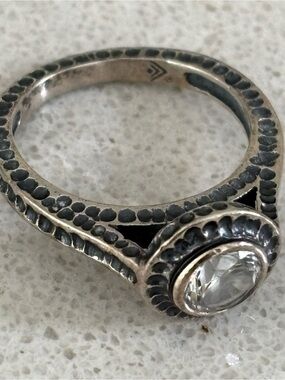 Retired Silpada Perfect Bliss 925 Silver Hammered CZ Ring R2076 Size 7